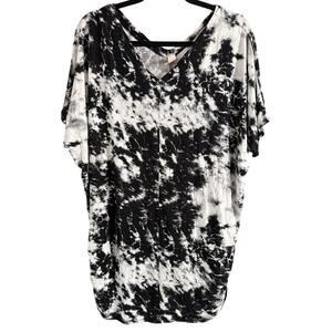 Minx USA Women's Plus Size Black & White Tie Dye V-Neck Shirt Size 3XL